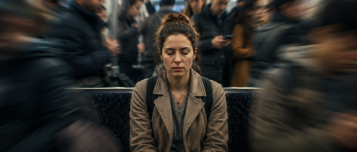 Calm woman in chaos